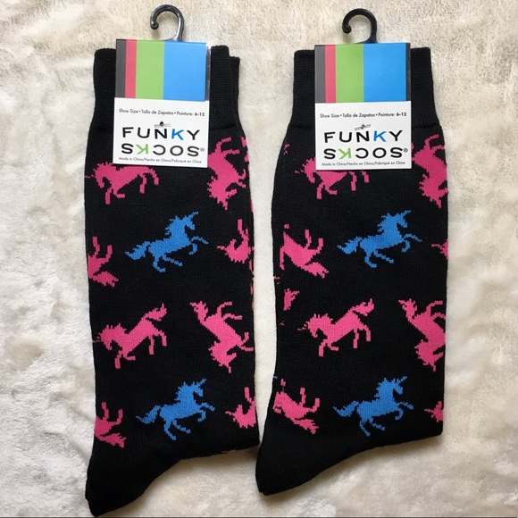 3/$20 NWT Unicorn print Funky Socks pink blue fun - Picture 2 of 4